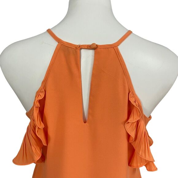 Shinestar Top Womens Small Orange Ruffle Fall Harvest Cold Shoulder Work Office - Picture 5 of 16